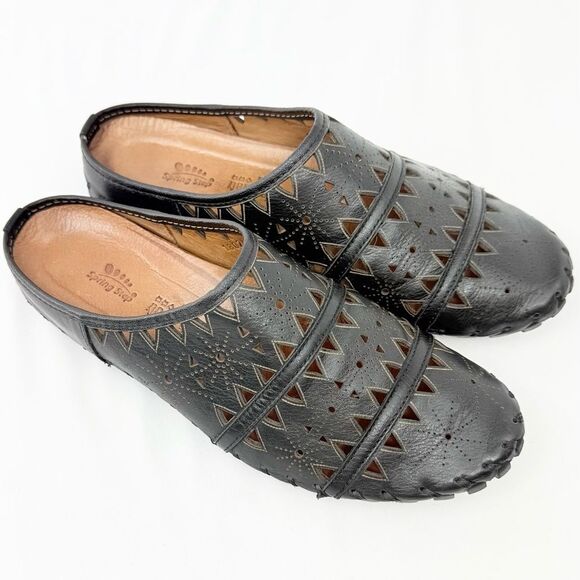 Spring Step FUSALIDE Black Leather Perforated Designed Slip On Statement Slide - Picture 5 of 15